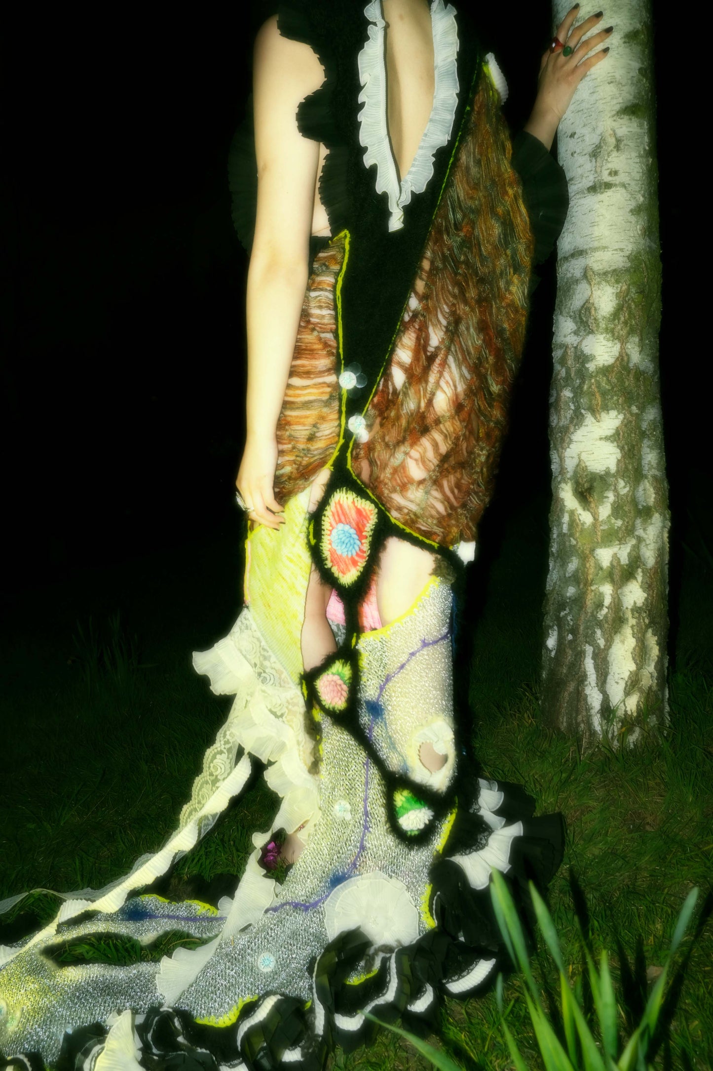 Hand-Knitted Multicolor Ruffles Dress 手工针织多色花边雕塑连衣裙