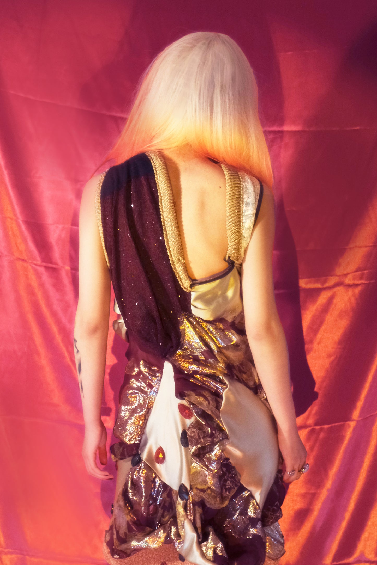 'Last Emperor' - Floral Knitted and silk dress+scarf set