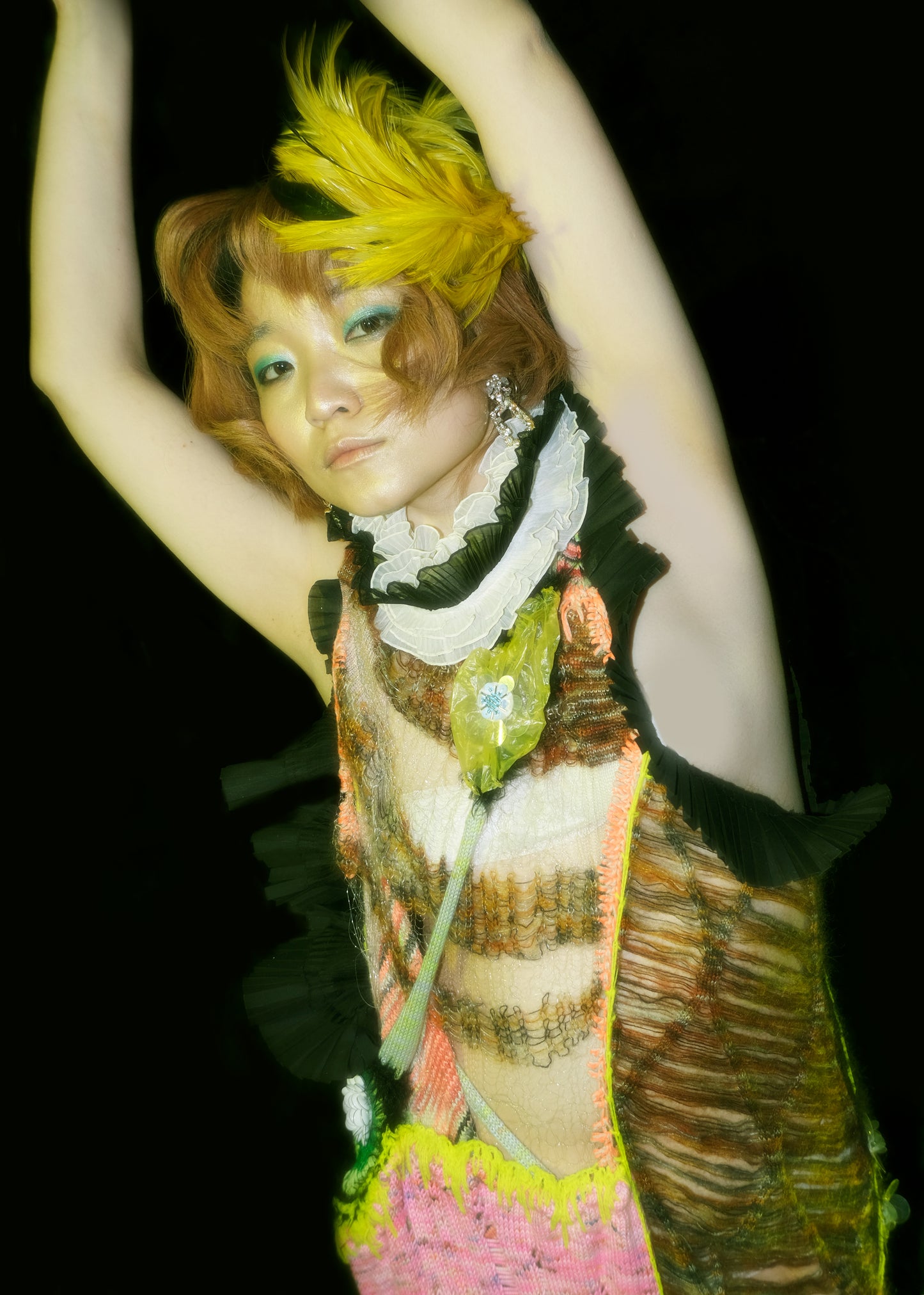 Hand-Knitted Multicolor Ruffles Dress 手工针织多色花边雕塑连衣裙
