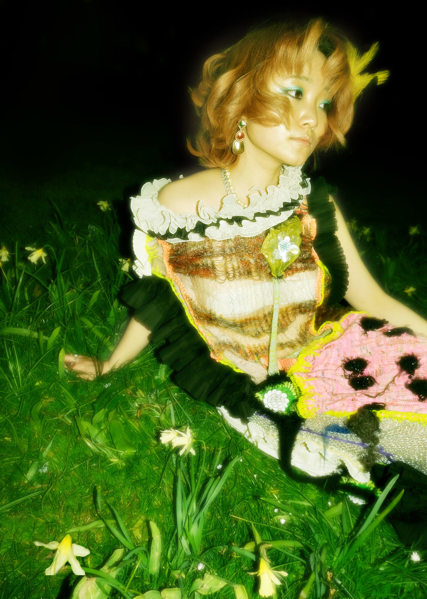 Hand-Knitted Multicolor Ruffles Dress 手工针织多色花边雕塑连衣裙