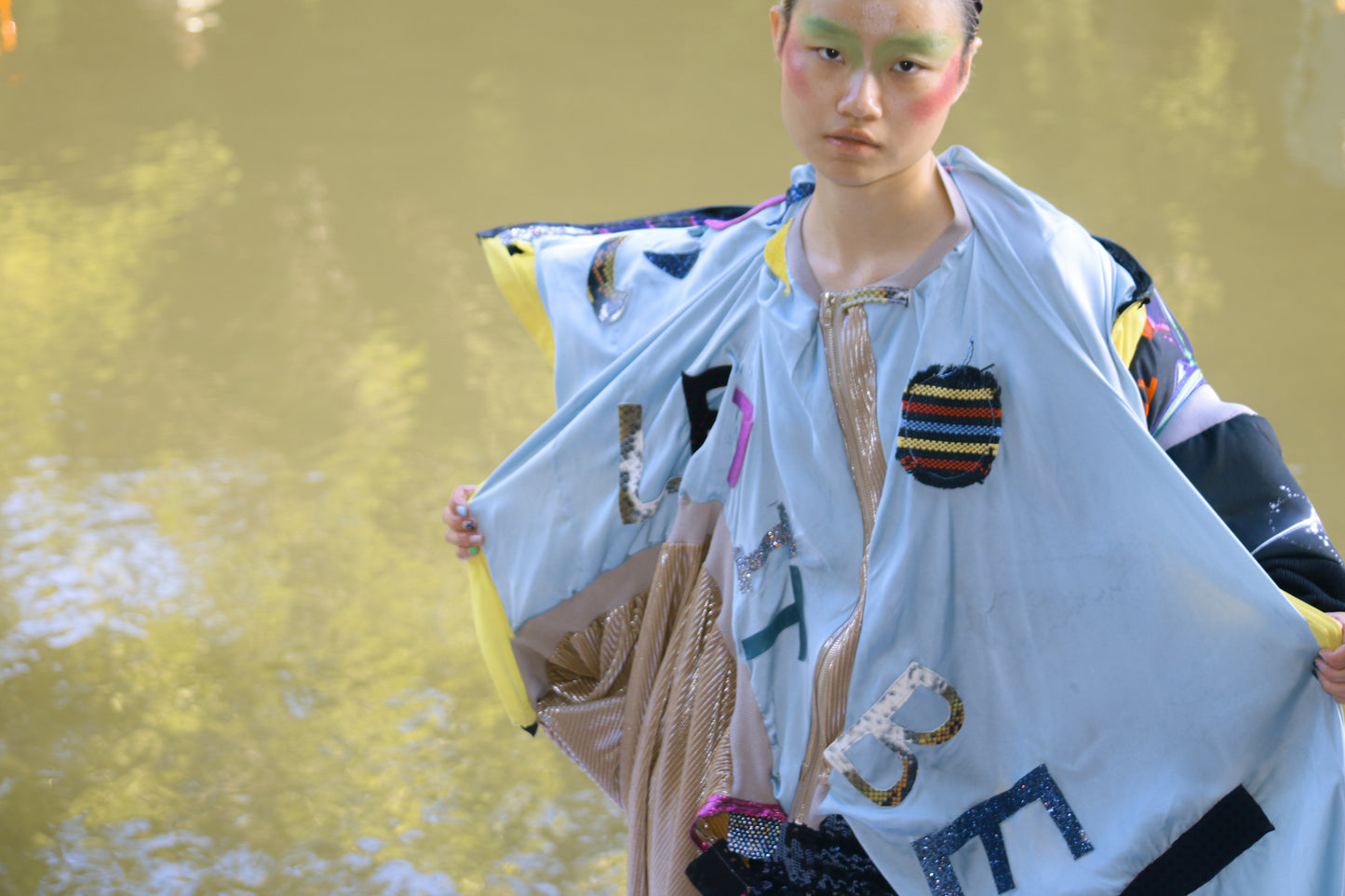 Cosmic Upcycled Jersey Layered Coat 宇宙主题重塑拼接双层夹克裙