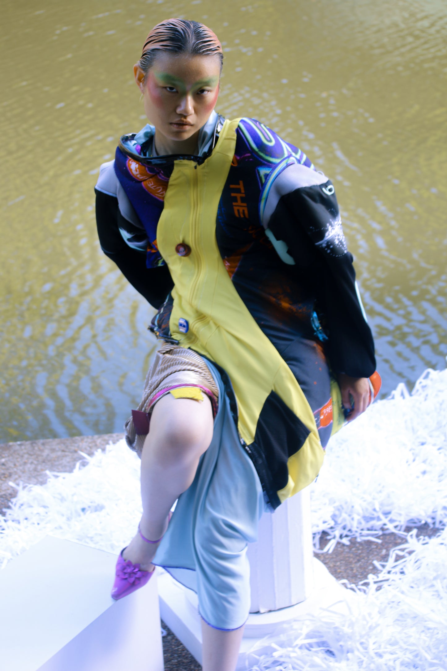 Cosmic Upcycled Jersey Layered Coat 宇宙主题重塑拼接双层夹克裙