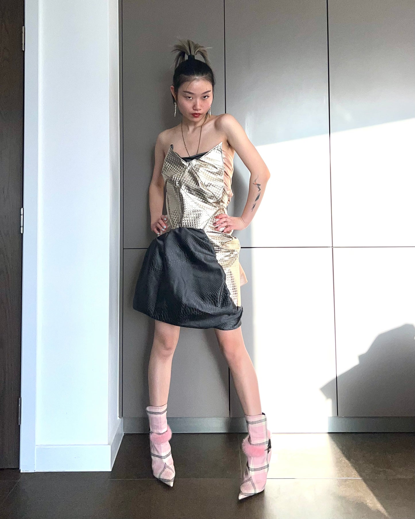 Geometric Metallic Draped Mini Dress 金属几何立体拼接礼服短裙