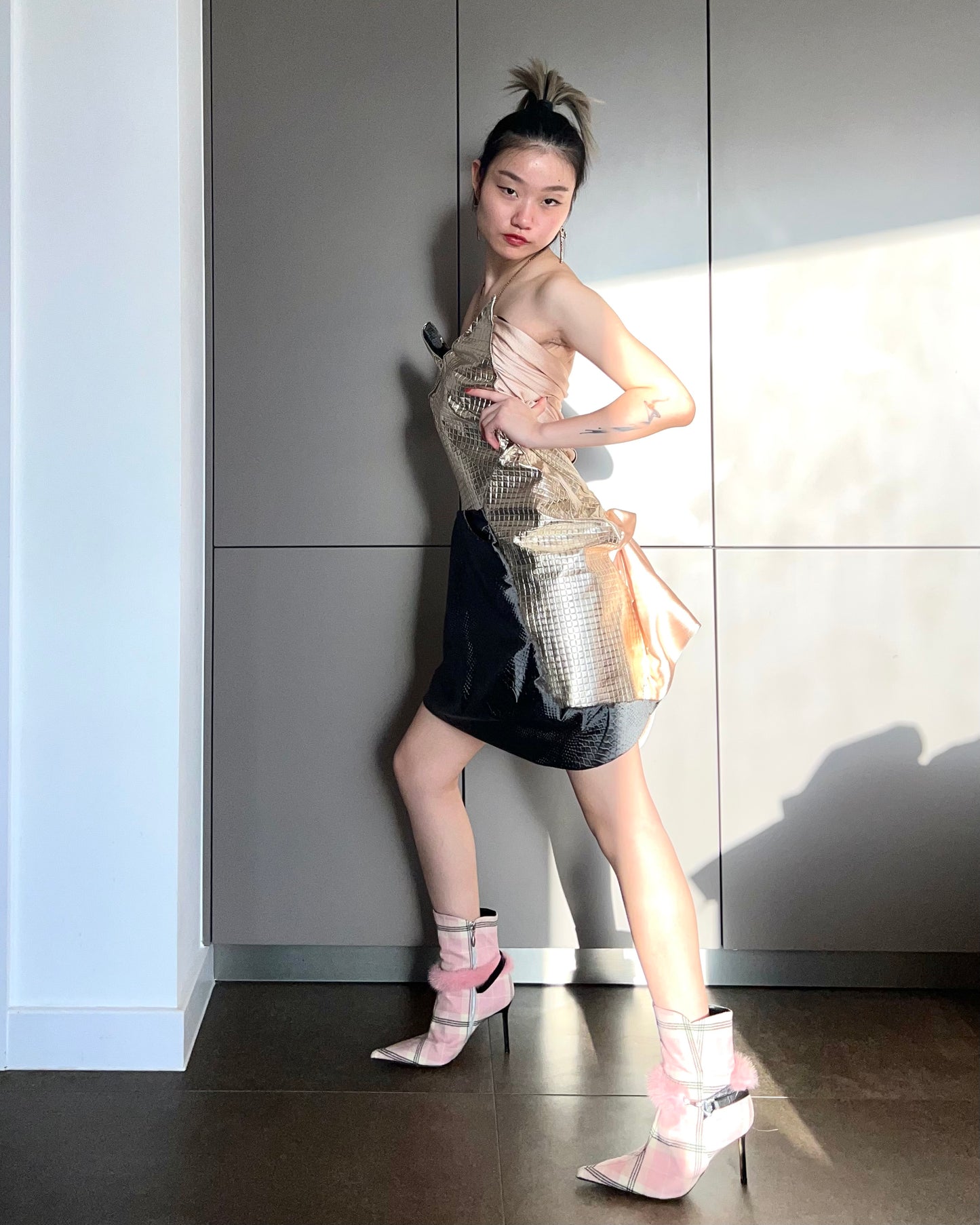 Geometric Metallic Draped Mini Dress 金属几何立体拼接礼服短裙