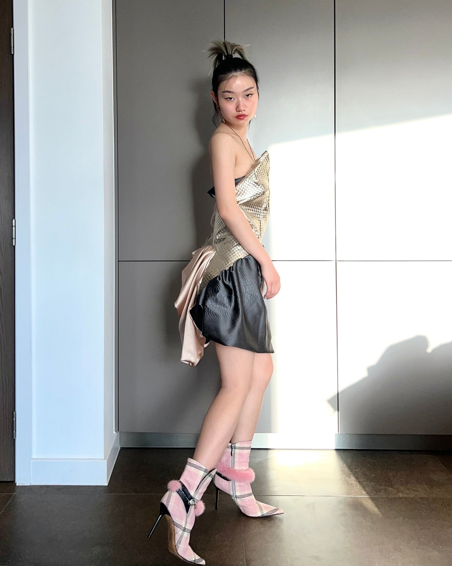 Geometric Metallic Draped Mini Dress 金属几何立体拼接礼服短裙