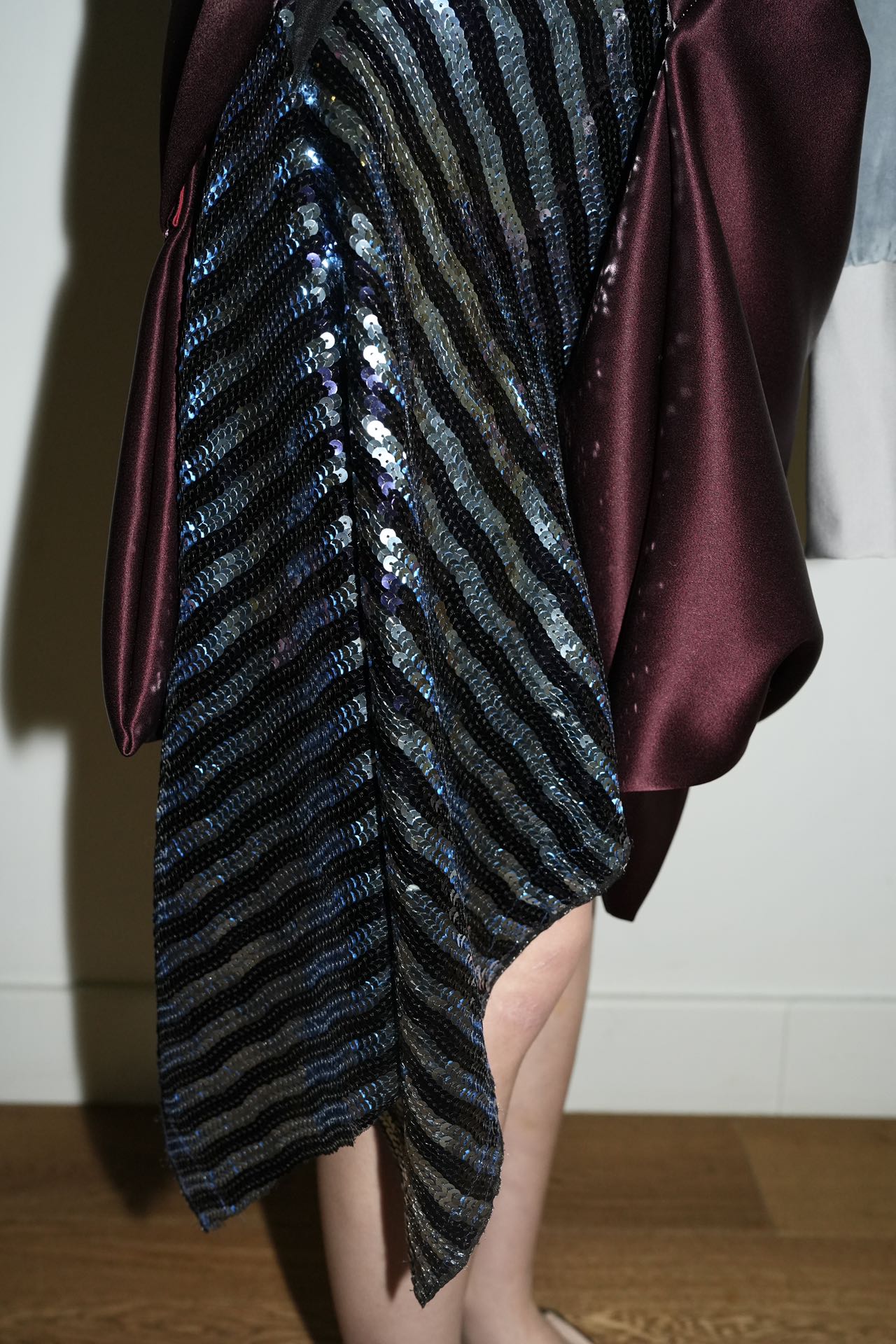 Galactic Blue Sequinned Draped Skirt 星际蓝亮片雕褶垂感短裙