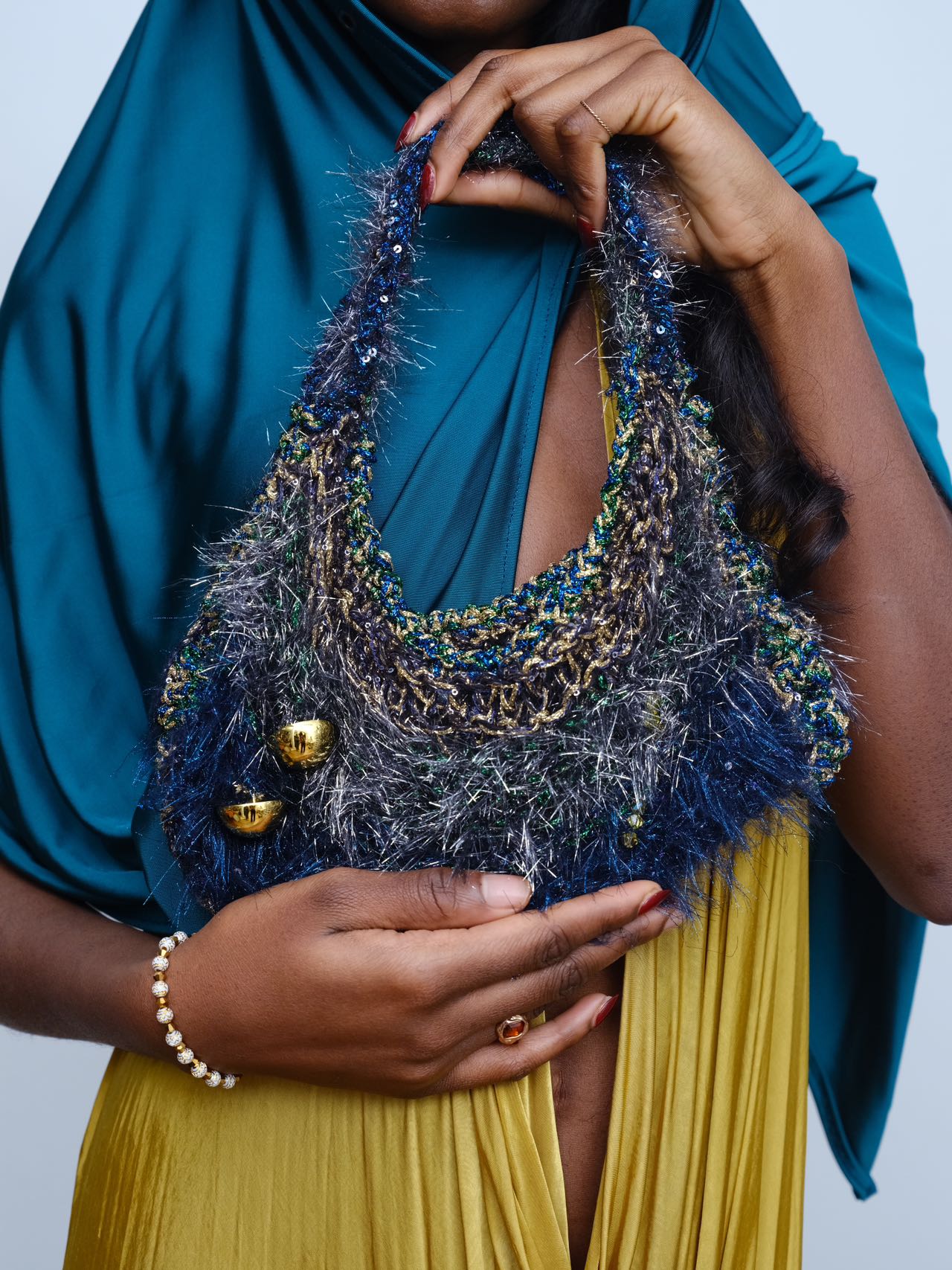 Metallic Hand Crochet Gold Hardware Handbag