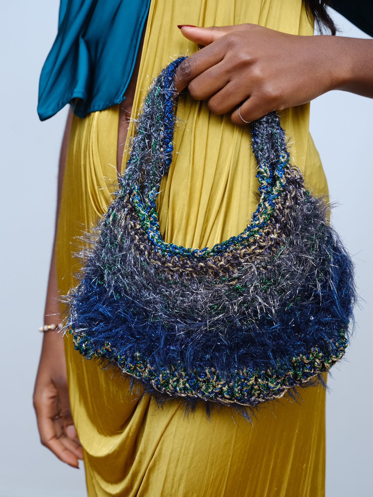 Metallic Hand Crochet Gold Hardware Handbag