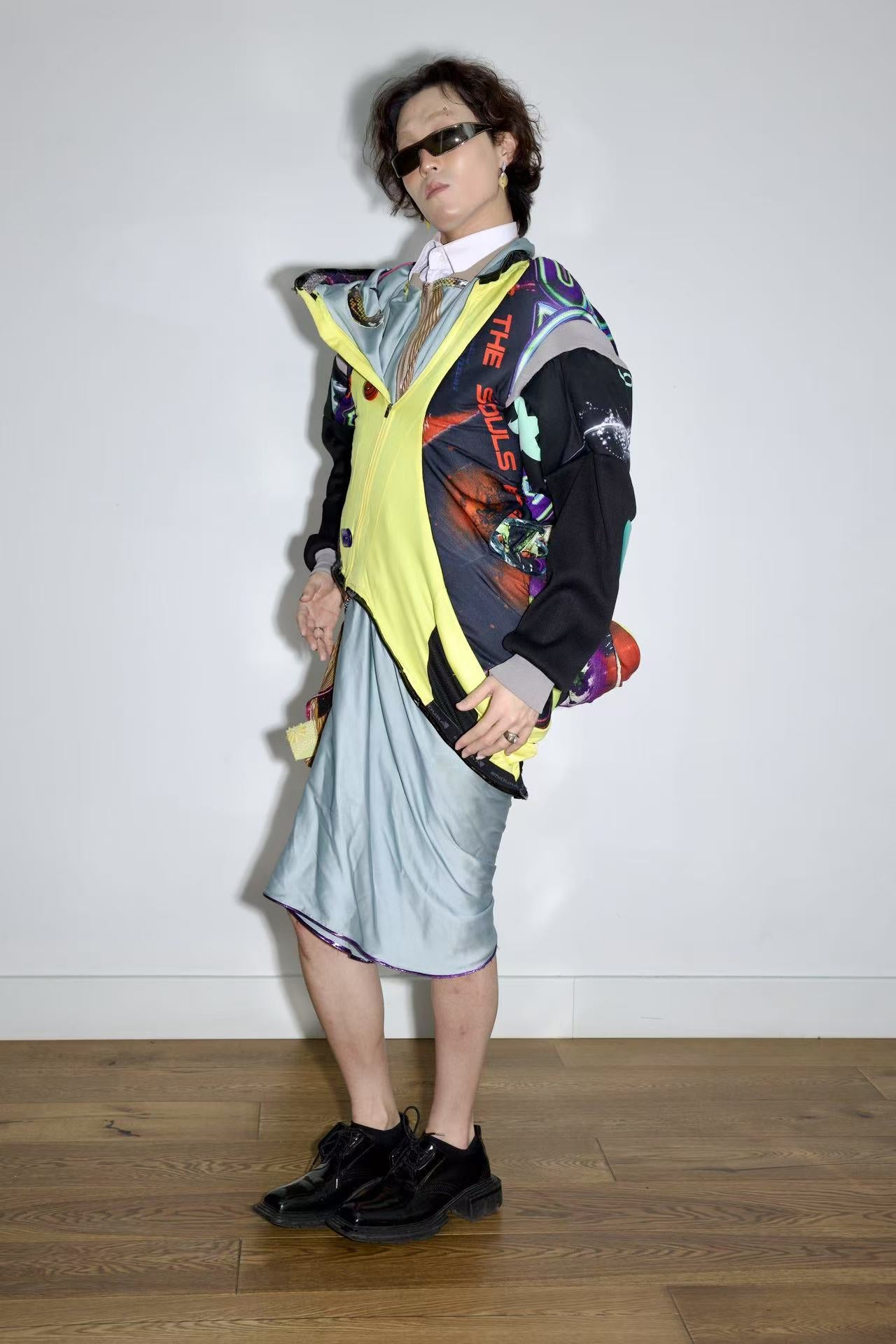Cosmic Upcycled Jersey Layered Coat 宇宙主题重塑拼接双层夹克裙