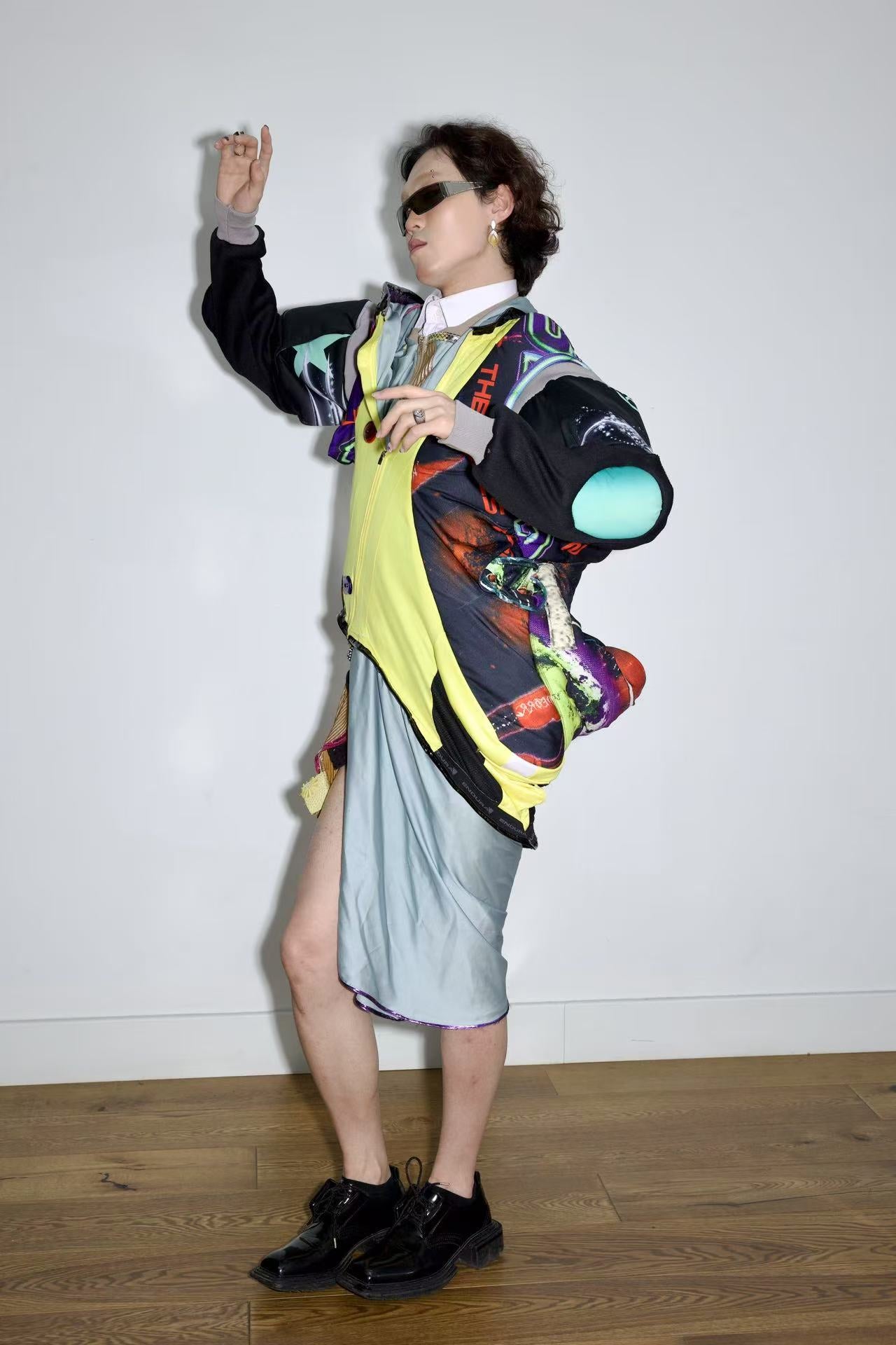 Cosmic Upcycled Jersey Layered Coat 宇宙主题重塑拼接双层夹克裙