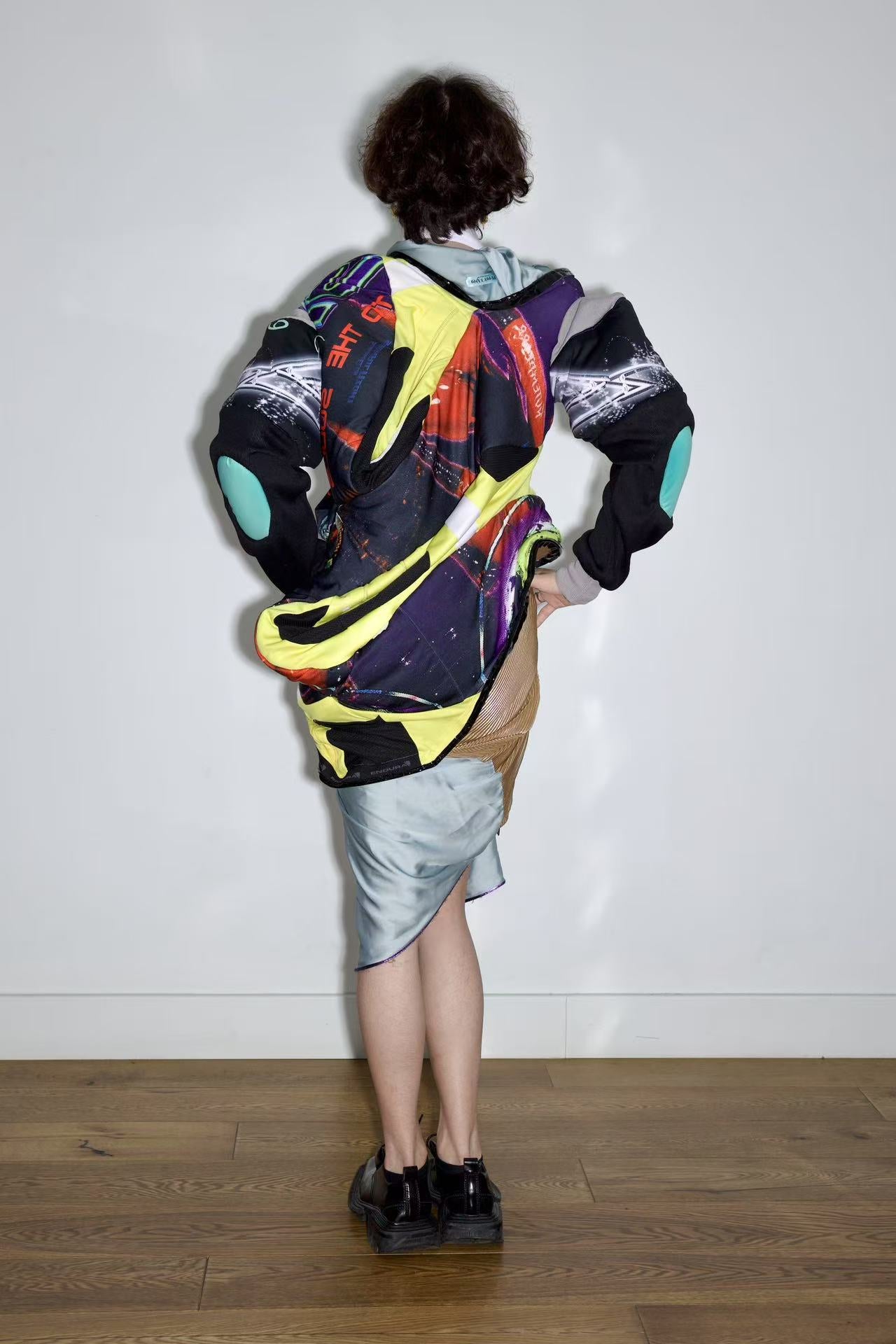 Cosmic Upcycled Jersey Layered Coat 宇宙主题重塑拼接双层夹克裙