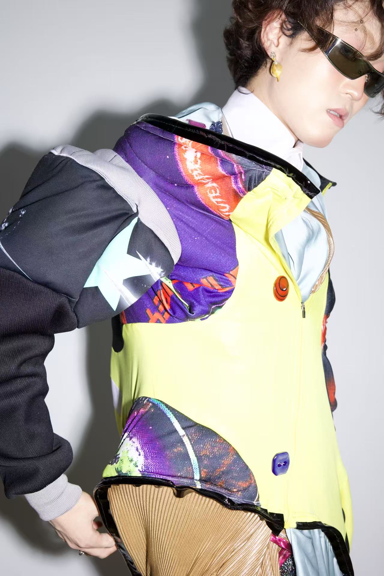 Cosmic Upcycled Jersey Layered Coat 宇宙主题重塑拼接双层夹克裙