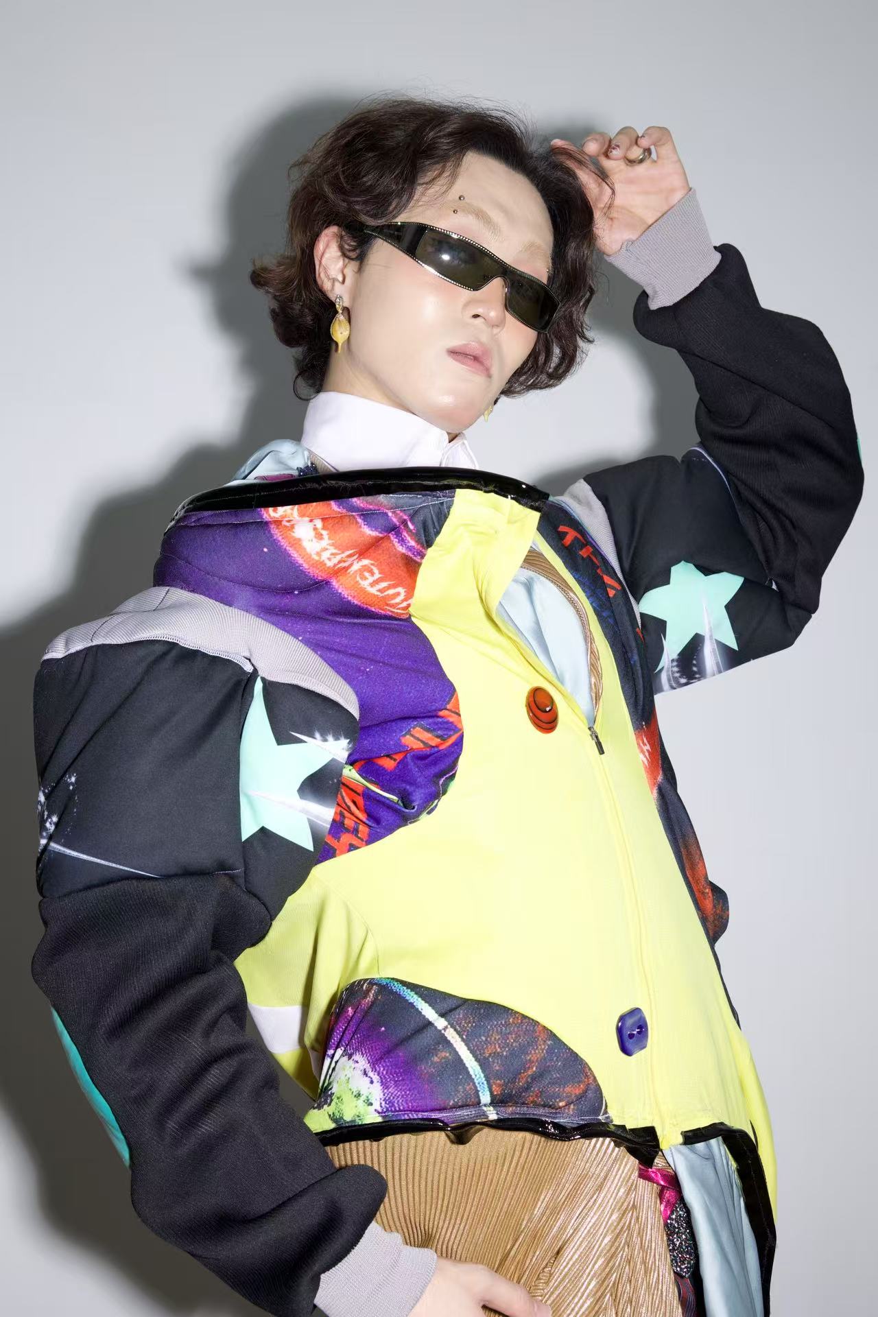 Cosmic Upcycled Jersey Layered Coat 宇宙主题重塑拼接双层夹克裙