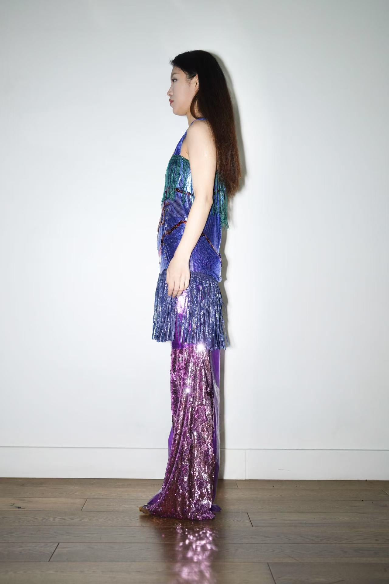 Galactic Blue Chainmail Fringe Party Dress 星际蓝流苏亮片链甲连衣裙