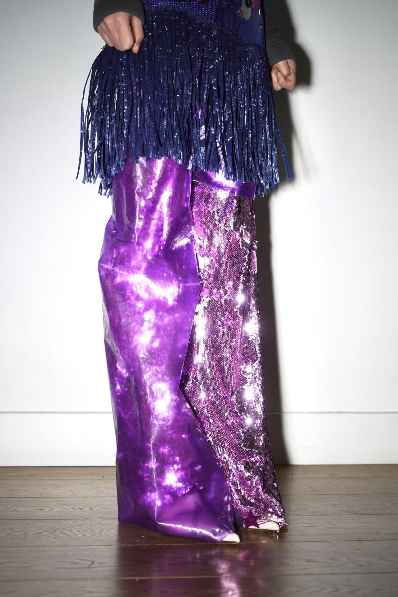 Double-Layer Sequin PVC Trousers 亮片PVC双层长裤