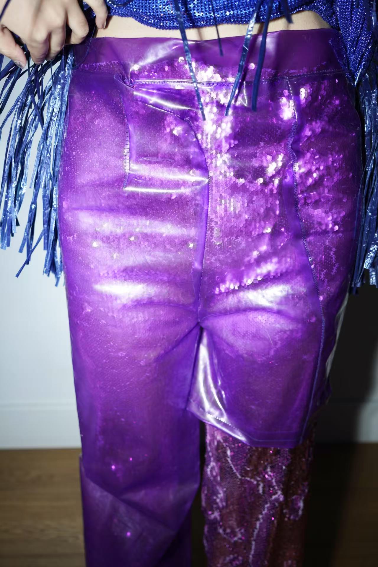 Double-Layer Sequin PVC Trousers 亮片PVC双层长裤
