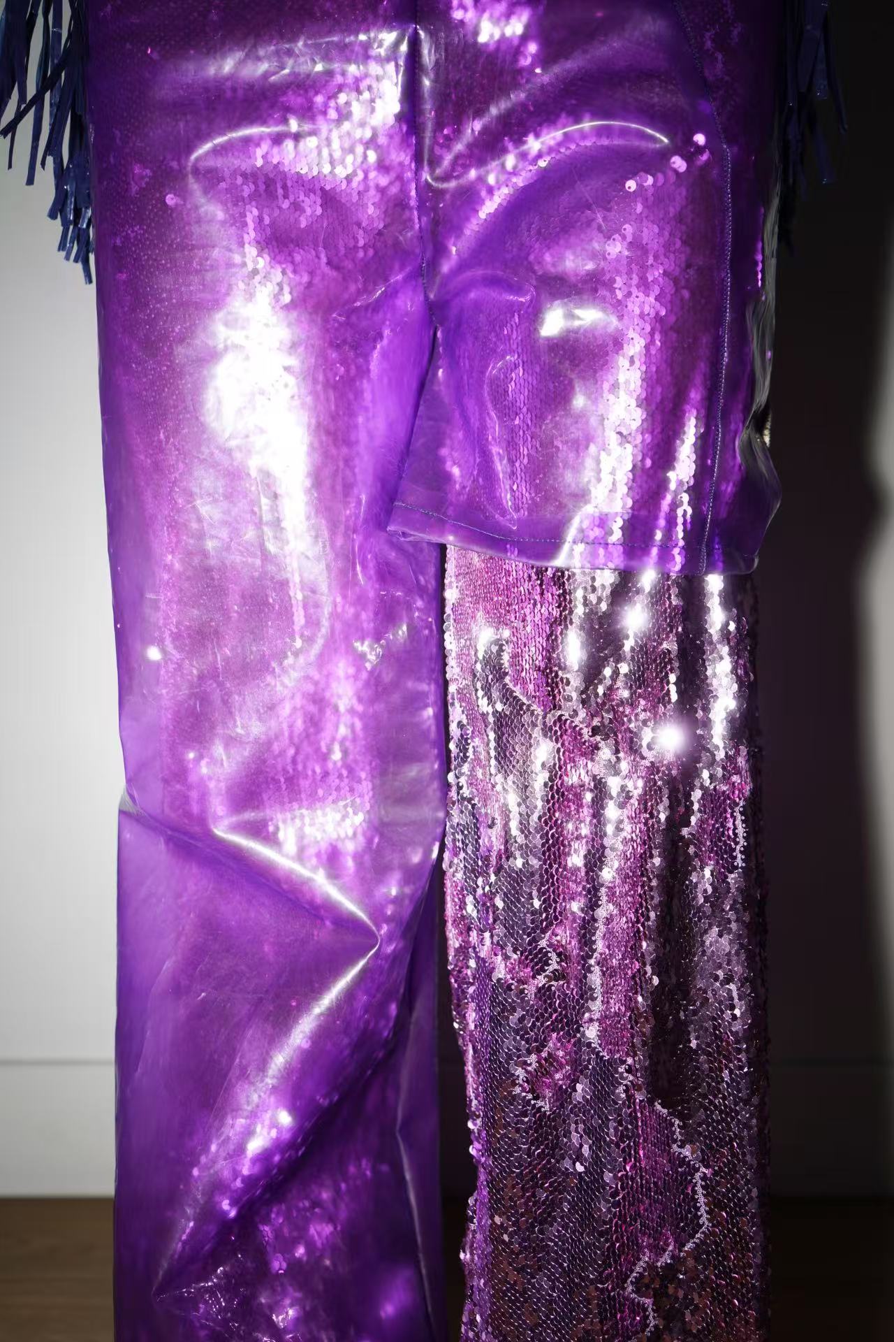 Double-Layer Sequin PVC Trousers 亮片PVC双层长裤
