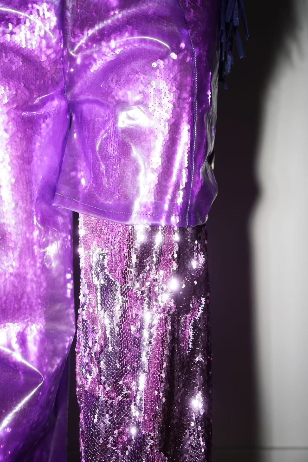 Double-Layer Sequin PVC Trousers 亮片PVC双层长裤