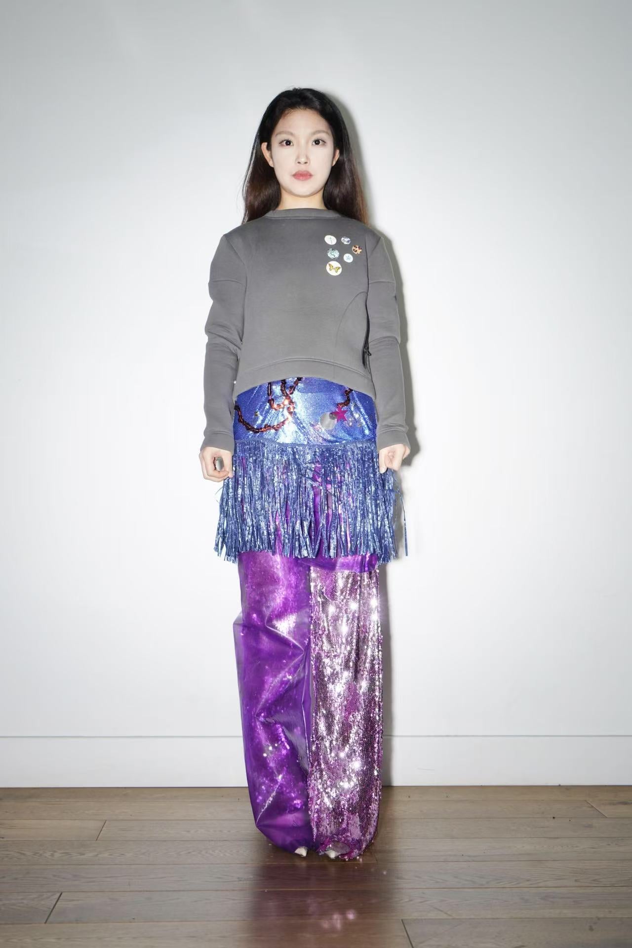 Double-Layer Sequin PVC Trousers 亮片PVC双层长裤