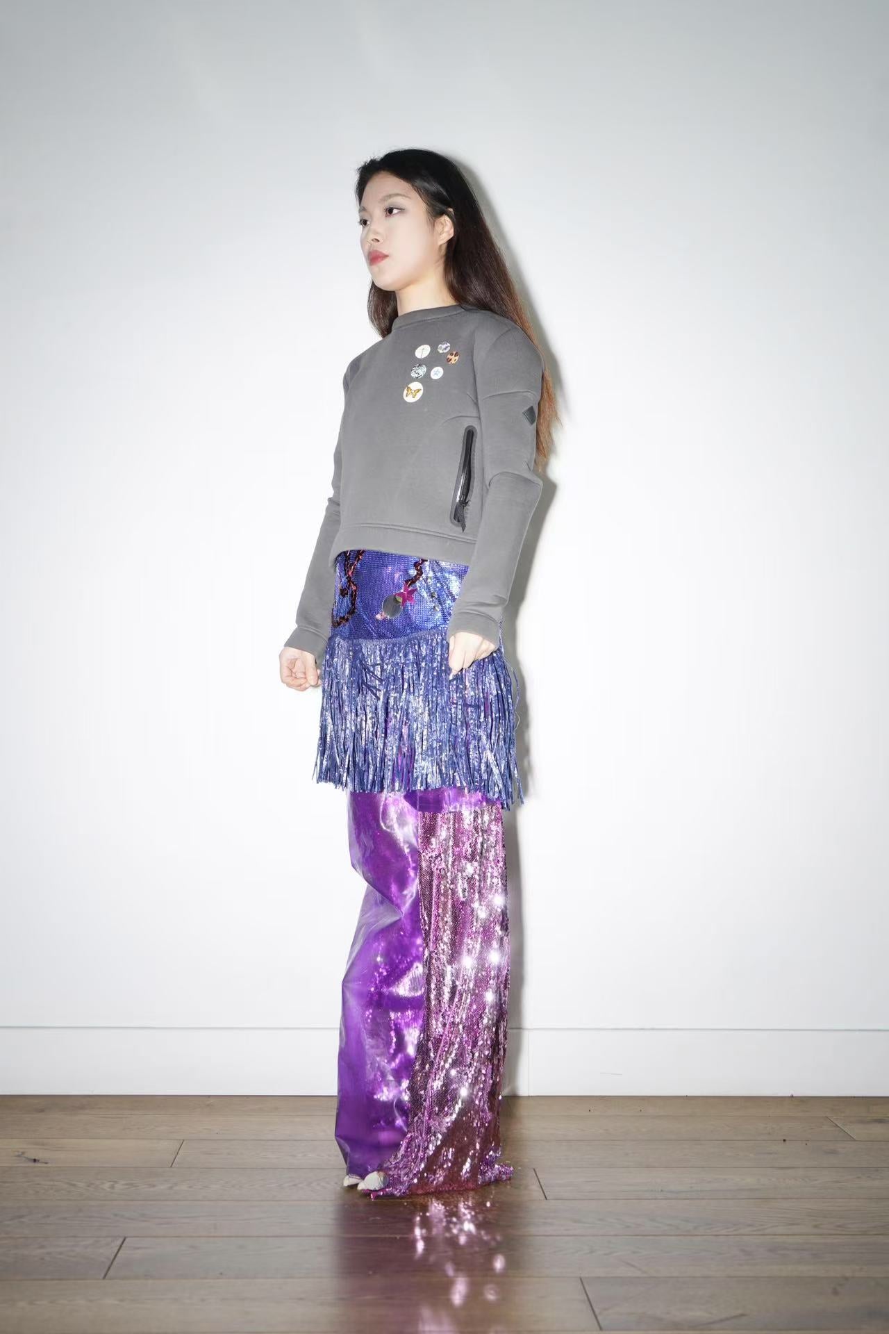 Double-Layer Sequin PVC Trousers 亮片PVC双层长裤