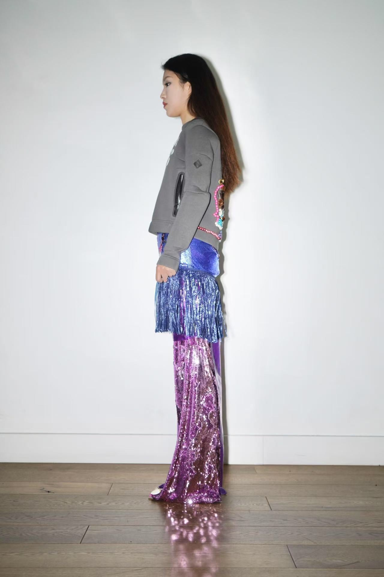 Double-Layer Sequin PVC Trousers 亮片PVC双层长裤