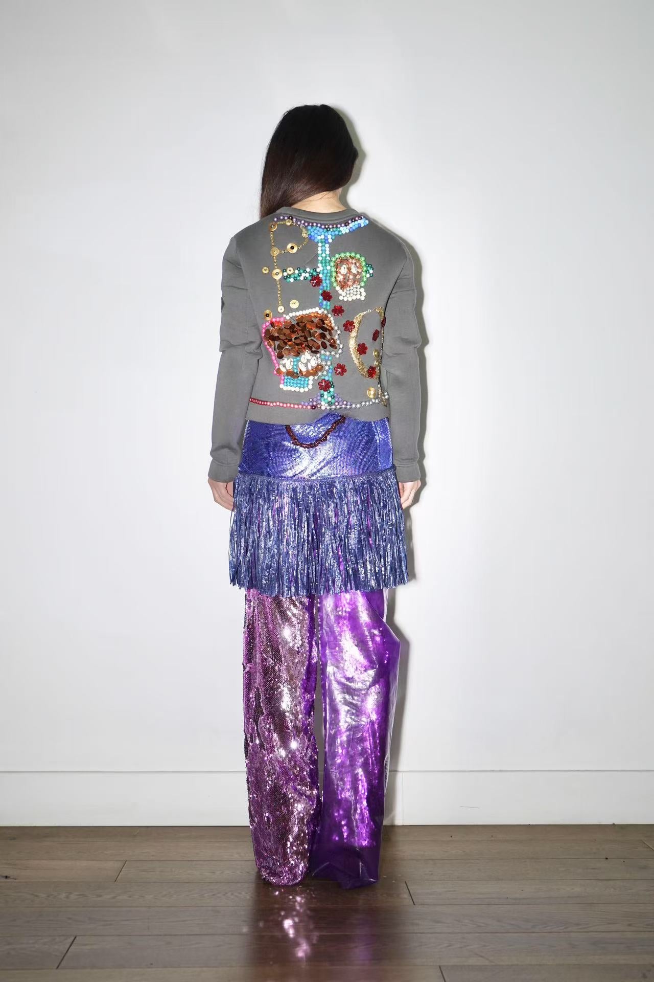 Double-Layer Sequin PVC Trousers 亮片PVC双层长裤