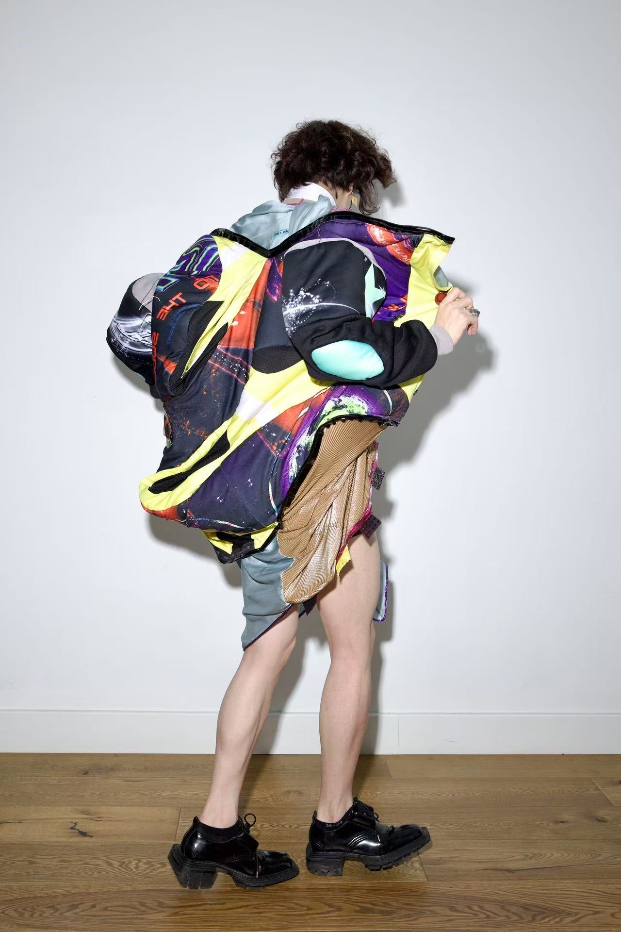 Cosmic Upcycled Jersey Layered Coat 宇宙主题重塑拼接双层夹克裙