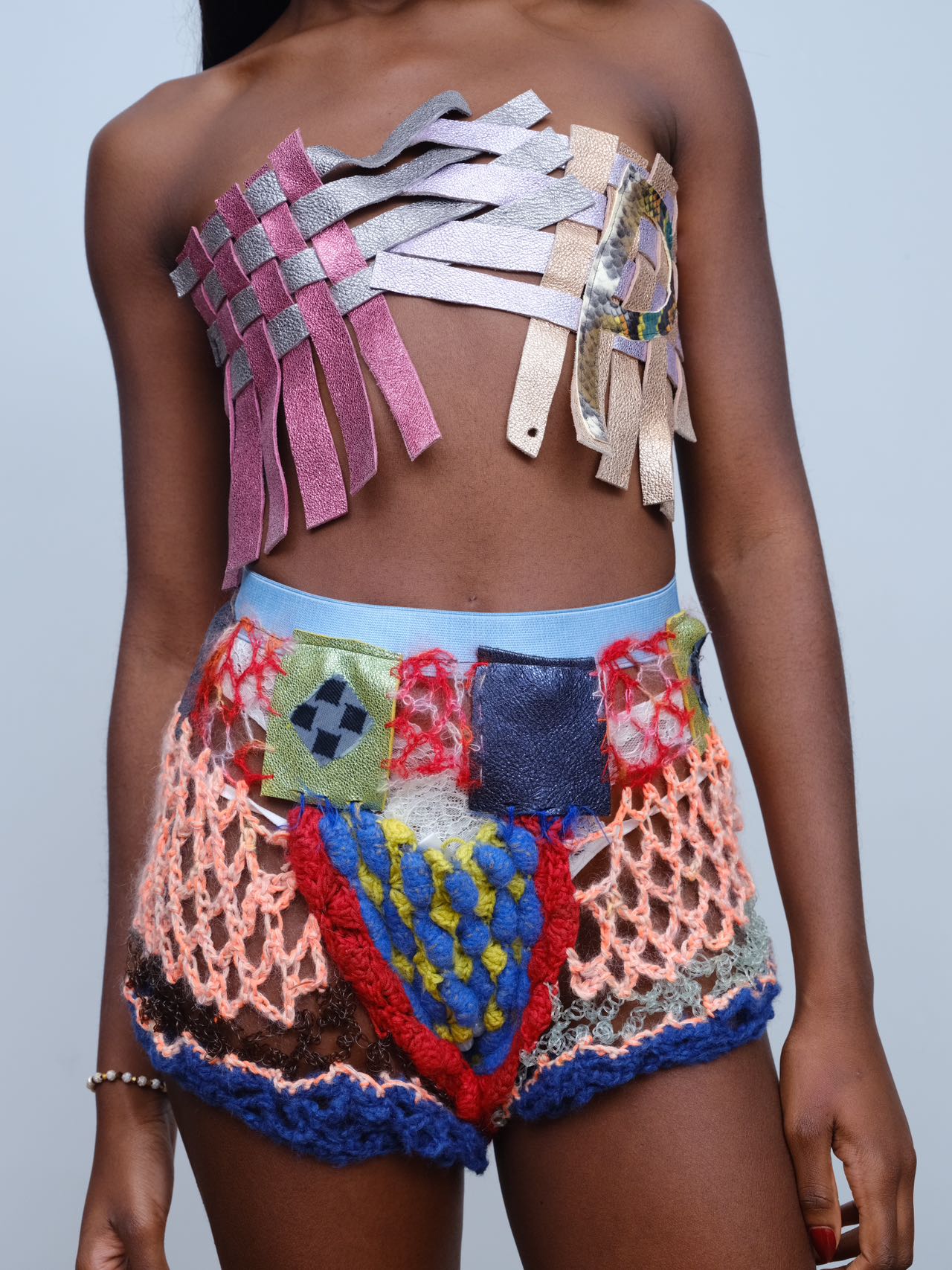 Hand-Crocheted Equestrian Patchwork Shorts 手工钩织拼接马术灵感短裤