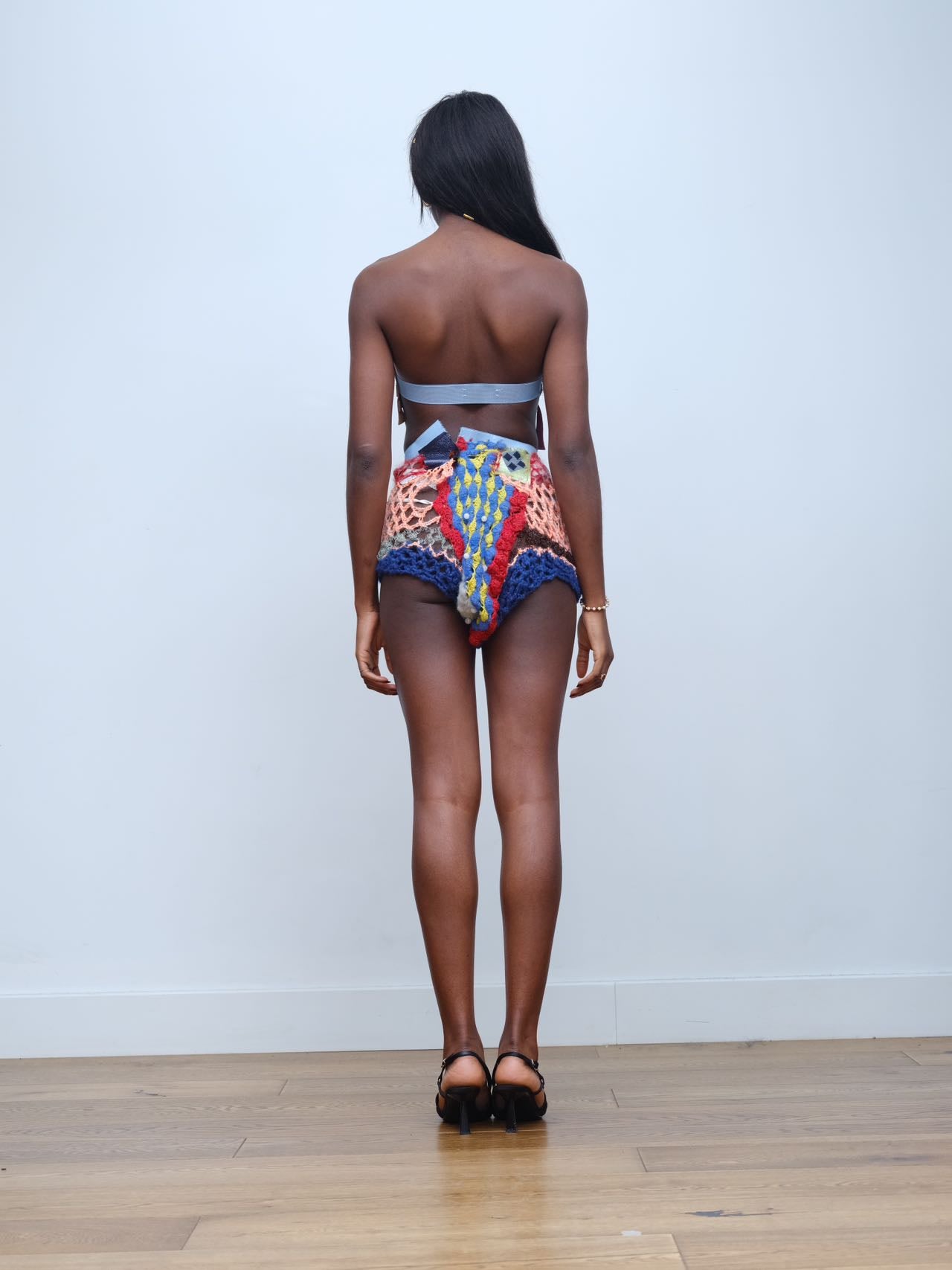 Hand-Crocheted Equestrian Patchwork Shorts 手工钩织拼接马术灵感短裤