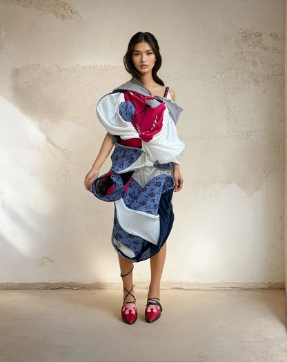 Cosmic Collage Draped Jersey Dress 宇宙拼贴褶裥连衣裙