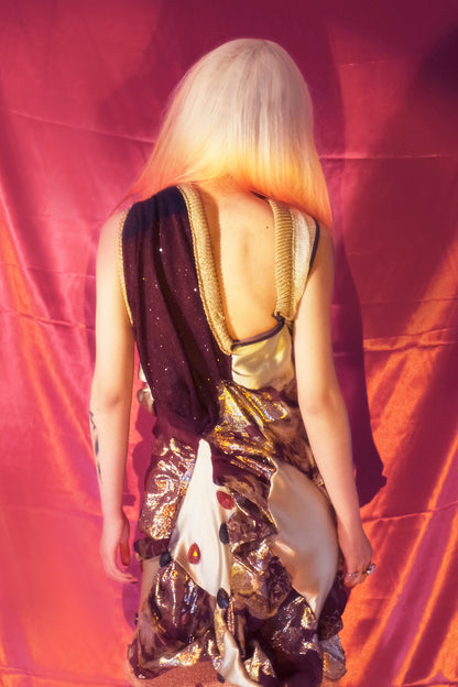 'Last Emperor' - Floral Knitted and silk dress+scarf set