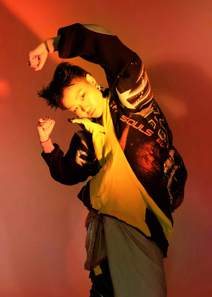 Cosmic Upcycled Jersey Layered Coat 宇宙主题重塑拼接双层夹克裙