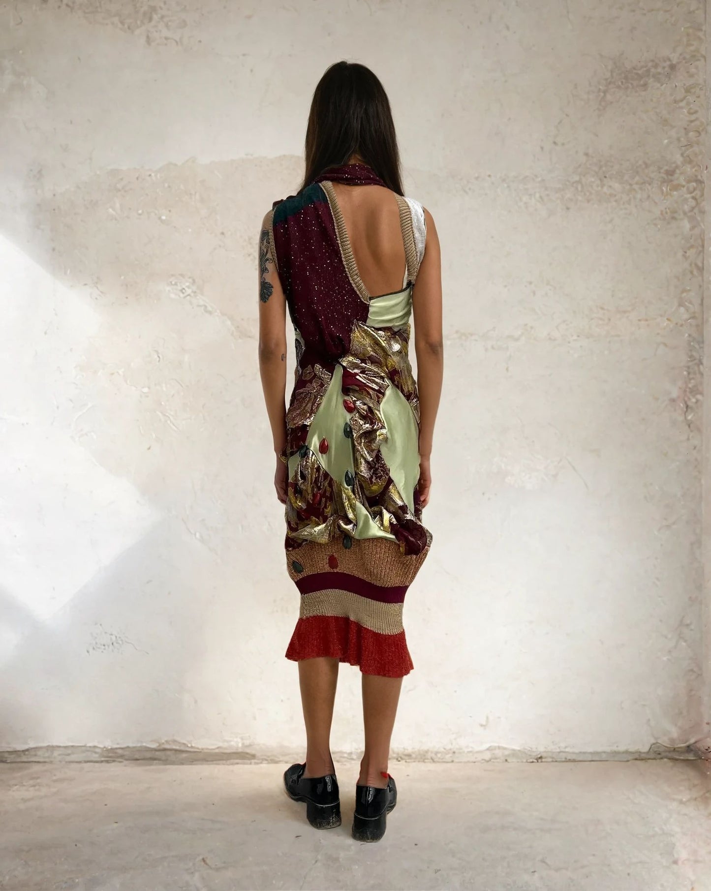 'Last Emperor' - Floral Knitted and silk dress+scarf set