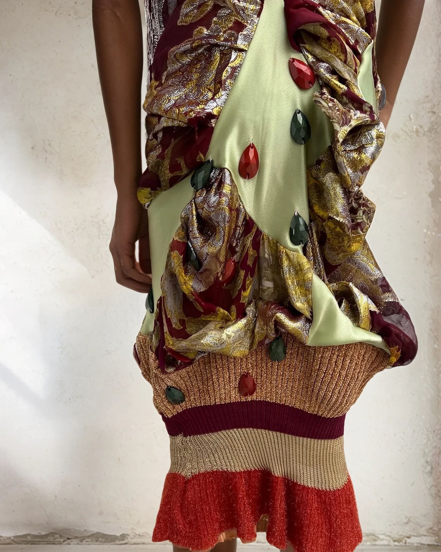 'Last Emperor' - Floral Knitted and silk dress+scarf set
