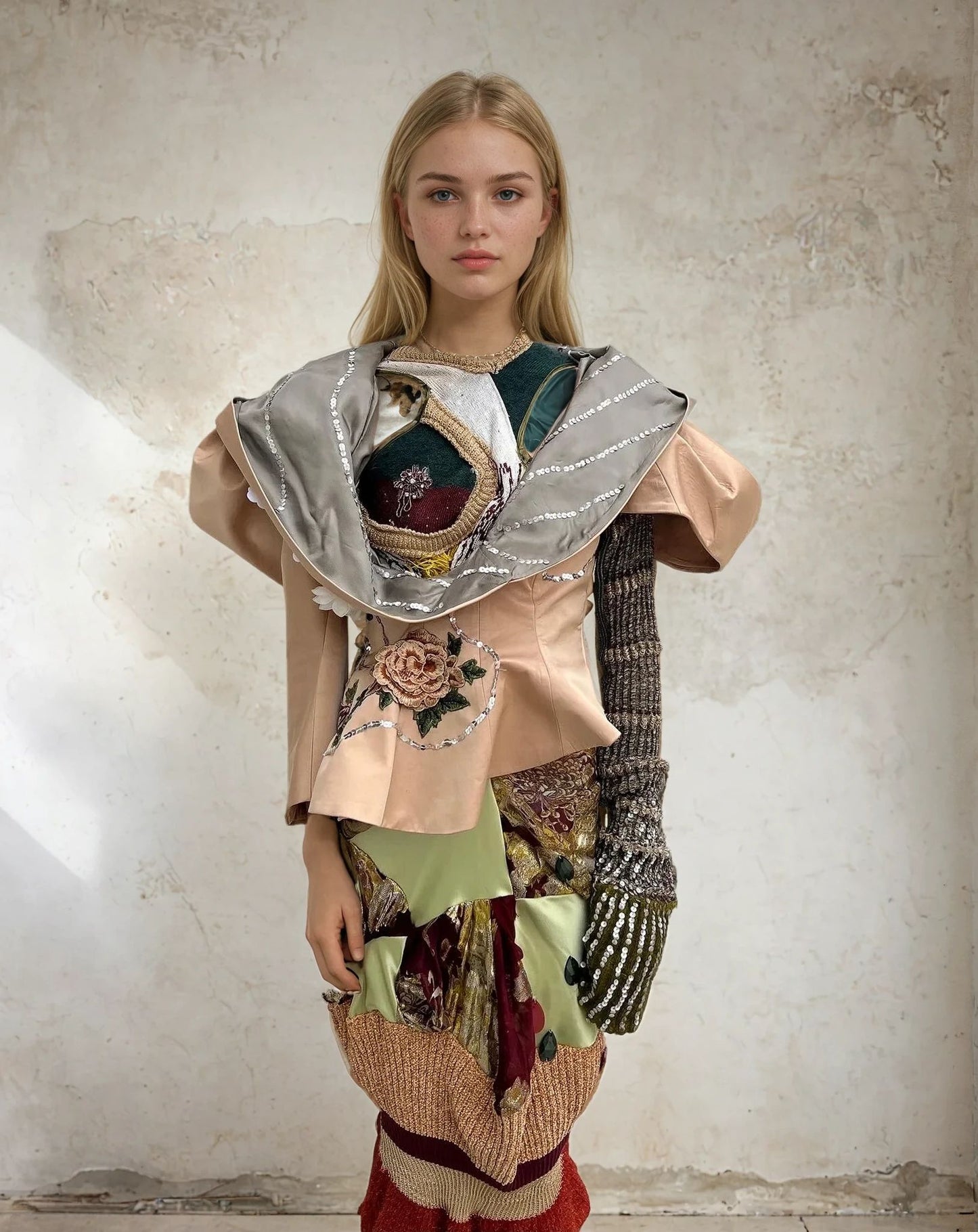 'Last Emperor' Pink Embroidery Floral Tailored Oversized Hood Silk Jacket