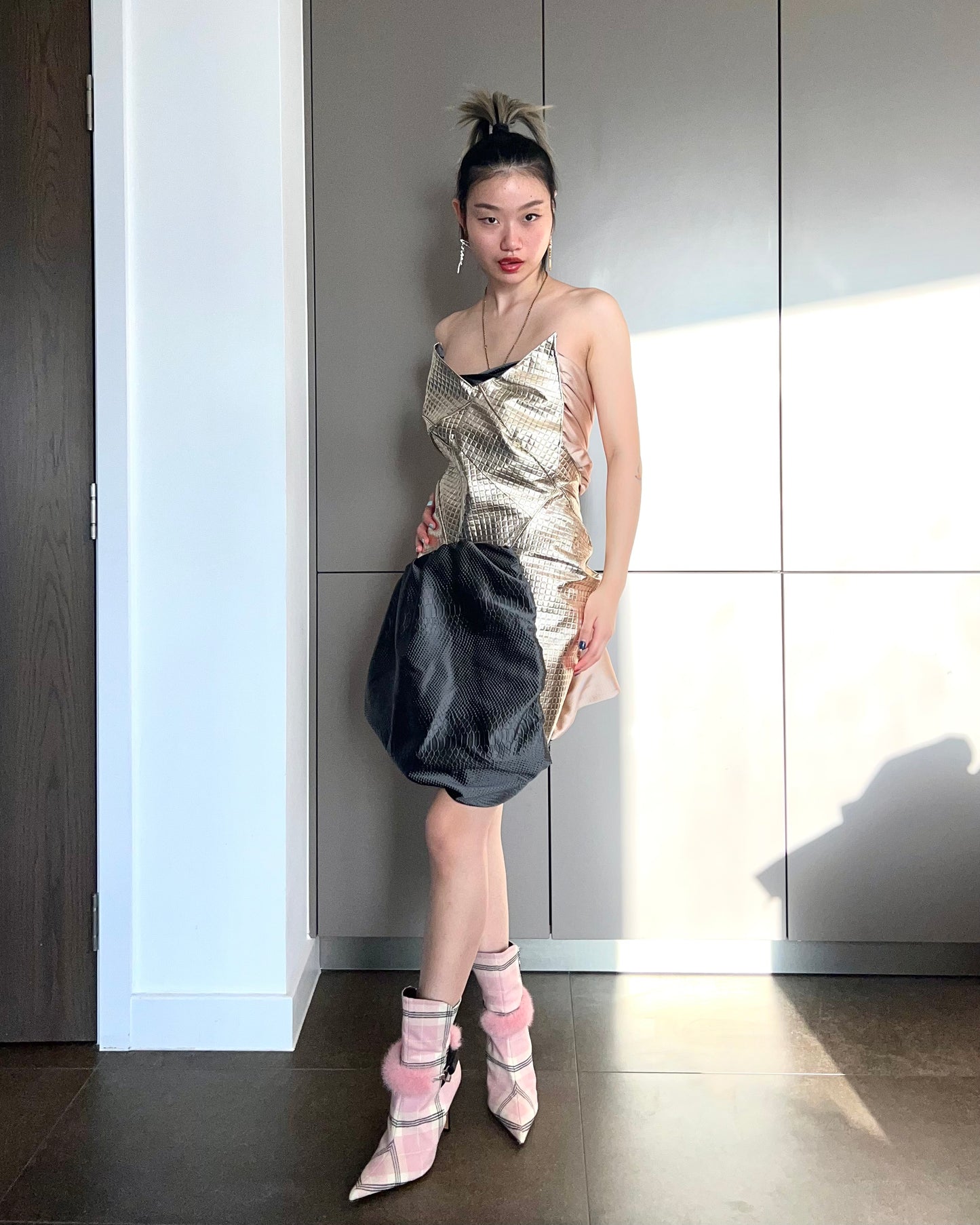 Geometric Metallic Draped Mini Dress 金属几何立体拼接礼服短裙