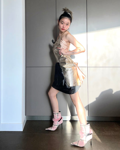 Geometric Metallic Draped Mini Dress 金属几何立体拼接礼服短裙