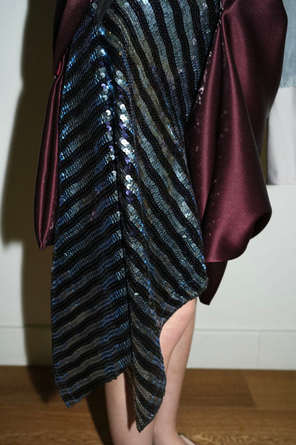Galactic Blue Sequinned Draped Skirt 星际蓝亮片雕褶垂感短裙