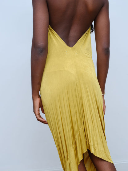 Gold Draped Silk Jersey Dress & Metallic-Edged Hooded Cape Set 金色垂坠丝绸连衣裙＋金属边丝绸兜帽斗篷套装