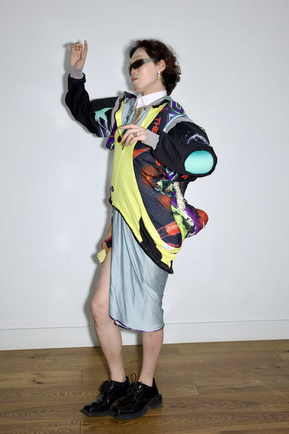 Cosmic Upcycled Jersey Layered Coat 宇宙主题重塑拼接双层夹克裙