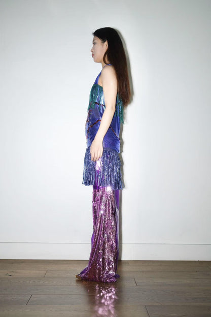 Galactic Blue Chainmail Fringe Party Dress 星际蓝流苏亮片链甲连衣裙
