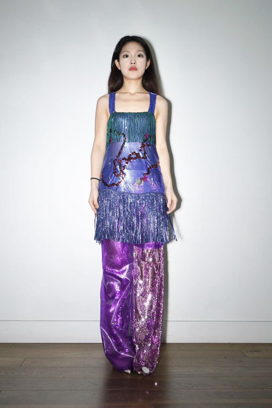 Galactic Blue Chainmail Fringe Party Dress 星际蓝流苏亮片链甲连衣裙