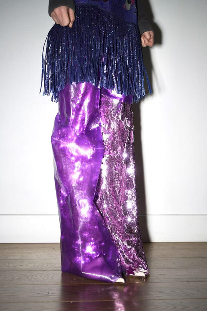 Double-Layer Sequin PVC Trousers 亮片PVC双层长裤
