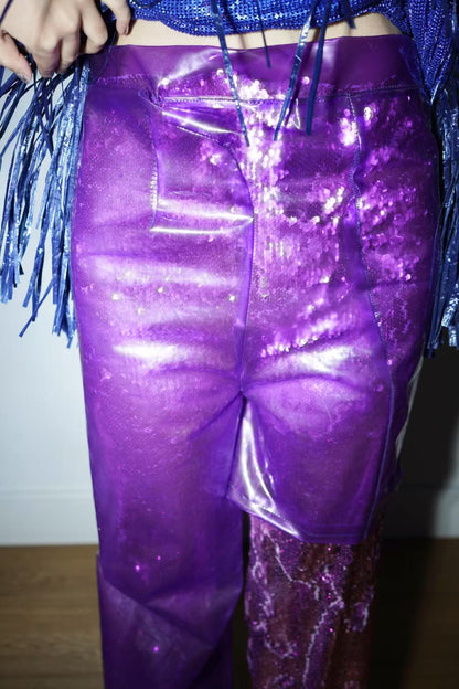 Double-Layer Sequin PVC Trousers 亮片PVC双层长裤