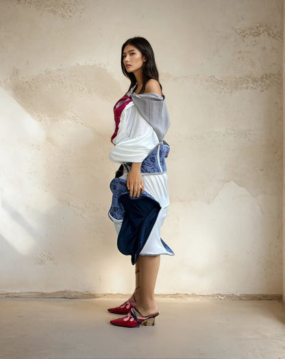 Cosmic Collage Draped Jersey Dress 宇宙拼贴褶裥连衣裙