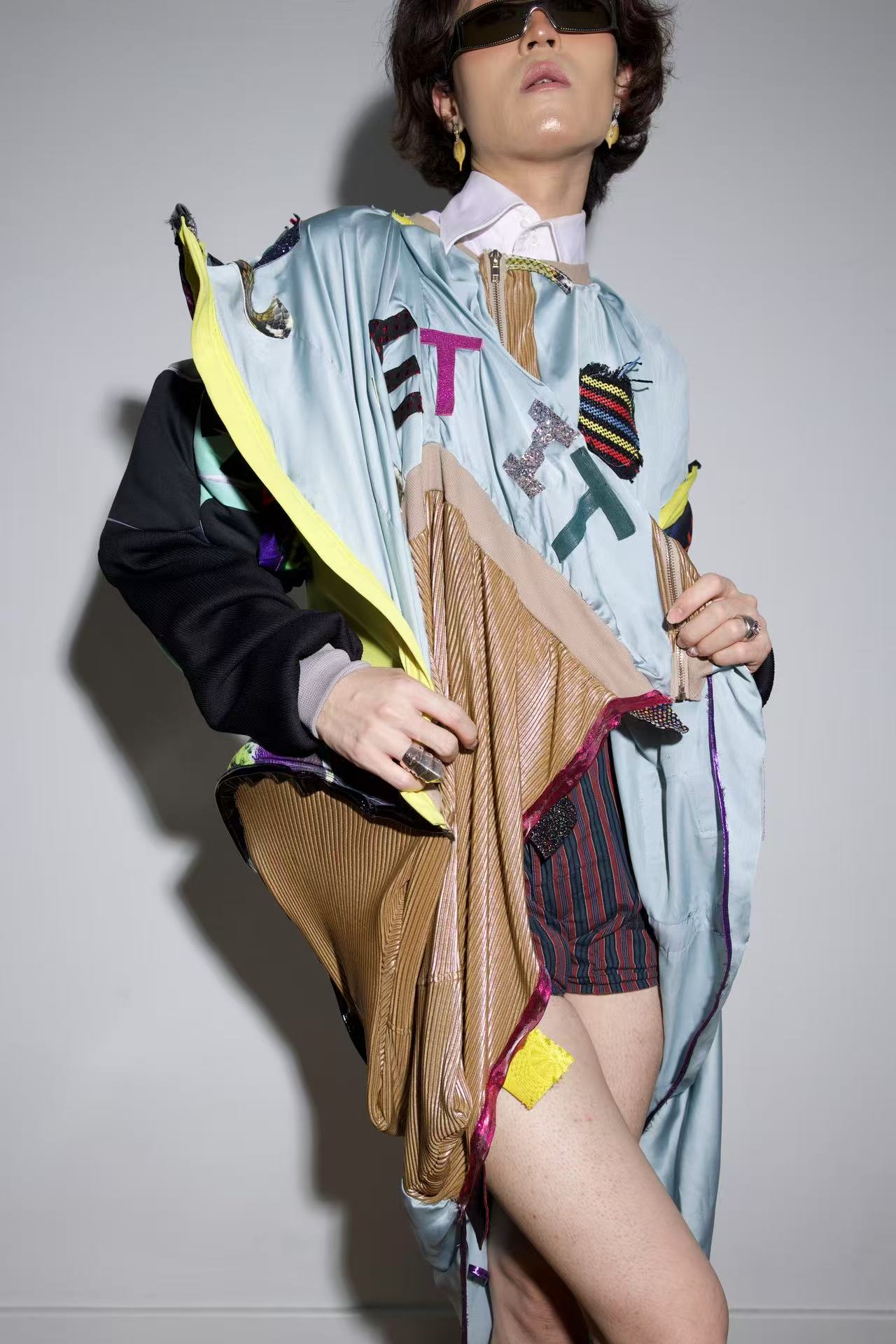 Cosmic Upcycled Jersey Layered Coat 宇宙主题重塑拼接双层夹克裙