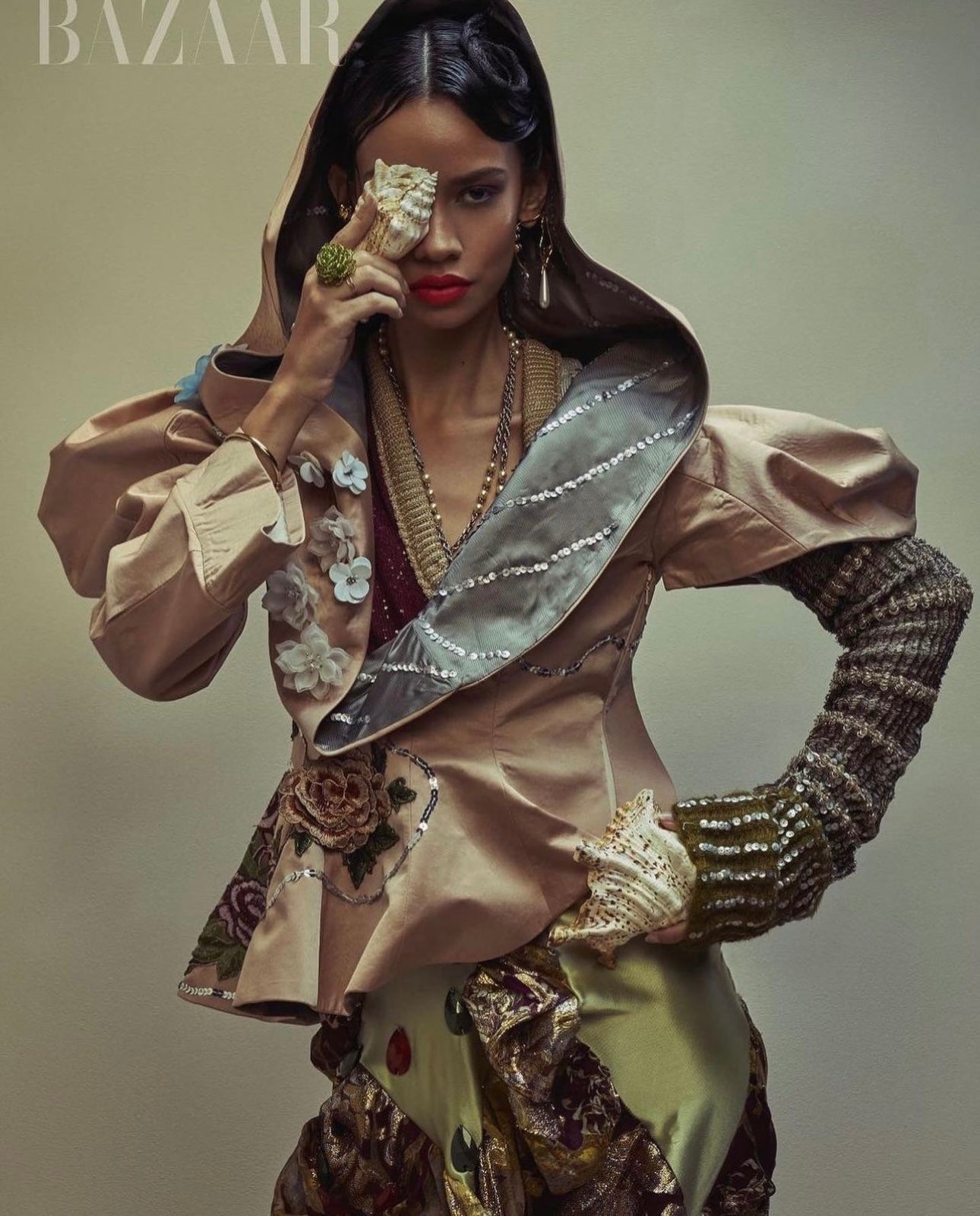 'Last Emperor' Pink Embroidery Floral Tailored Oversized Hood Silk Jacket
