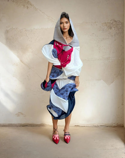 Cosmic Collage Draped Jersey Dress 宇宙拼贴褶裥连衣裙
