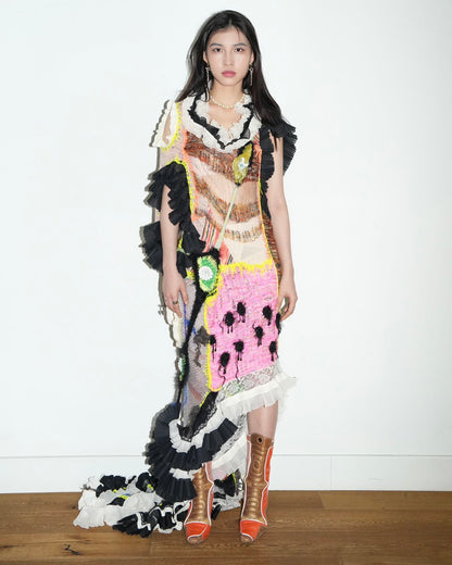 Hand-Knitted Multicolor Ruffles Dress 手工针织多色花边雕塑连衣裙