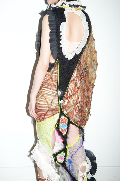 Hand-Knitted Multicolor Ruffles Dress 手工针织多色花边雕塑连衣裙